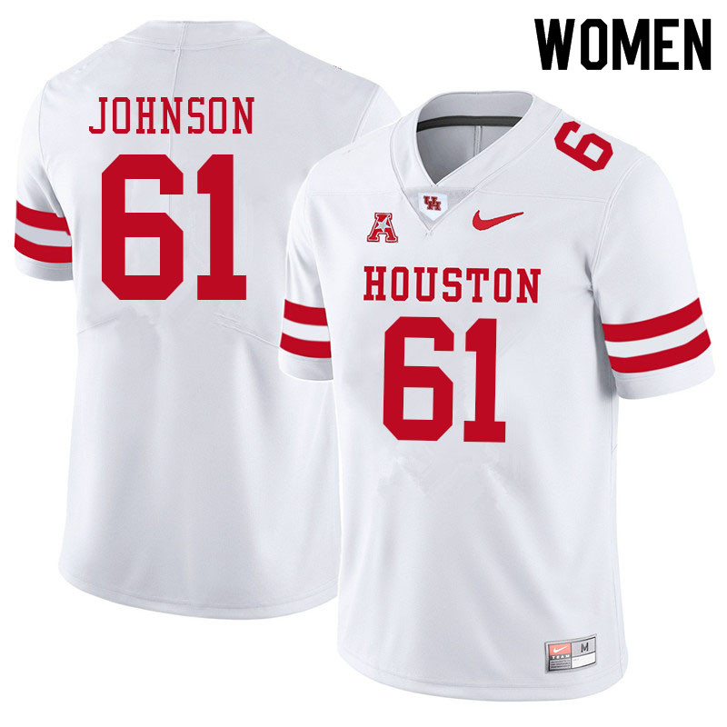 Women #61 Benil Johnson Houston Cougars College Football Jerseys Sale-White - Click Image to Close